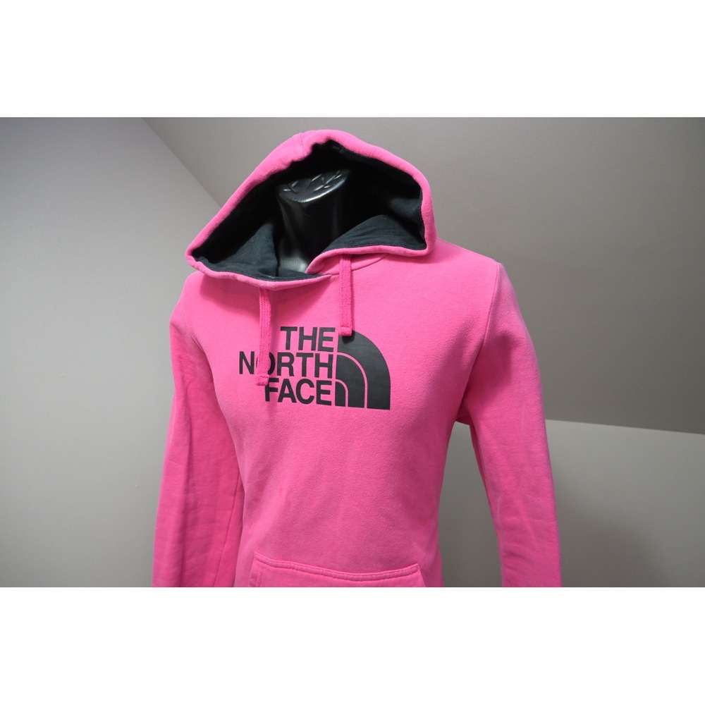 The North Face Hoodie Womens Large Pink Logo Pullover Fleece Sweatshirt Preowned